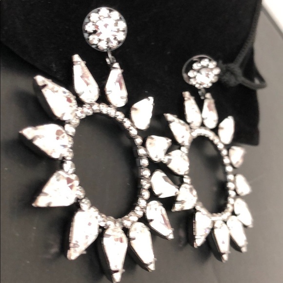 GUNMETAL CRYSTAL OPEN CIRCLE DANGLING EARRINGS - Picture 11 of 16